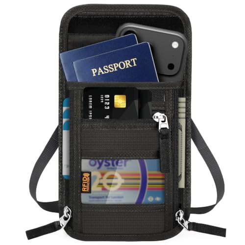 Neck Wallet for Travel-Passport Holder-Money Pouch-RFID Blocking - color: Black