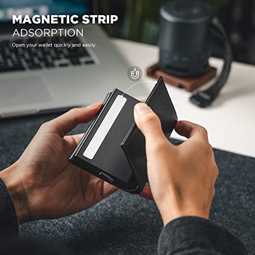 VULKIT Pop up Card Wallet Minimalist Cash Wallets RFID Blocking Leather Smart Credit Card Holder with ID window for Men(Black) - color: Black
