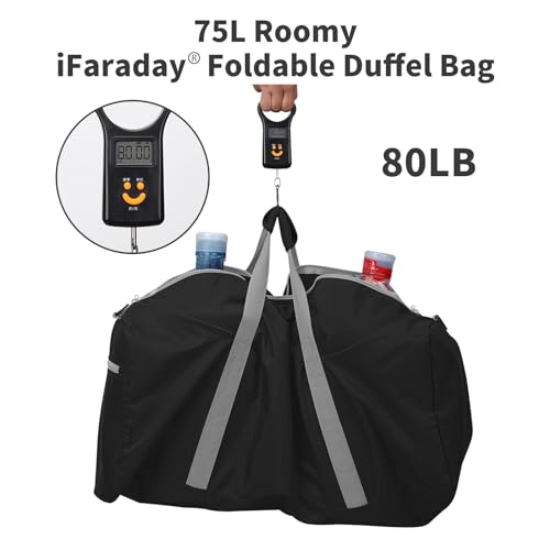 iFARADAY Foldable Duffel Bag Lightweight, 30 inch / 75L, Black - color: Black-75L(with shoulder strap)