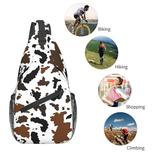 Sling Bag Brown Black Cow Print Sling Backpack Hiking Daypack Crossbody Shoulder Backpack Travel Chest Pack For Men Women - color: Brown Black Cow Print