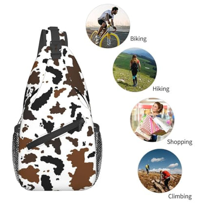 Sling Bag Brown Black Cow Print Sling Backpack Hiking Daypack Crossbody Shoulder Backpack Travel Chest Pack For Men Women - color: Brown Black Cow Print
