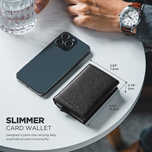 VULKIT Pop up Card Wallet Minimalist Cash Wallets RFID Blocking Leather Smart Credit Card Holder with ID window for Men(Black) - color: Black