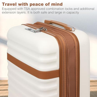 Kono Checked Luggage 24in Expandable Spinner TSA Lock ABS+PC Cream - color: Cream White, size: Checked-medium 24-inch