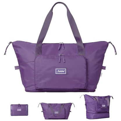 The Foldie Foldable Travel Bag for Women - 40L Weekender Bag with Multiple Pockets - Carry On Expendable Travel Bag - color: Purple