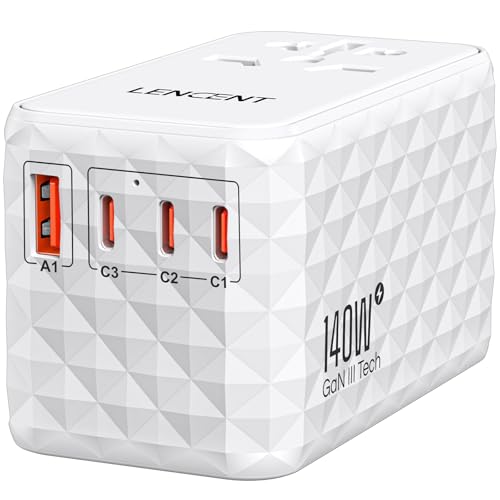 LENCENT 140W International Travel Adapter, GaN Universal Travel Adapter - color: White, size: 140W-1A3C(4 Fast Charger Ports)