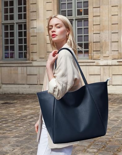 KALIDI Large Tote Bag Vegan Leather 16L Casual Zipper Work Weekender - color: Marine