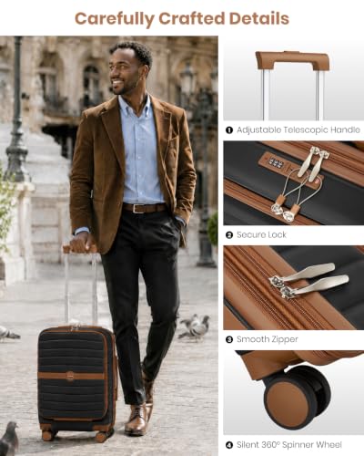 Kono Carry On luggage Airline Approved 20 Inch Apricot Black - color: Apricot Black, size: Carry-on 20-inch