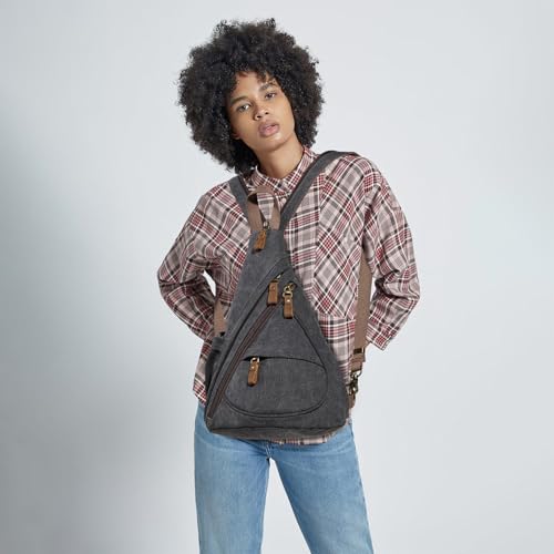 KL928 Canvas Sling Bag - Small Crossbody Backpack Shoulder Casual Daypack Rucksack for Men Women(Large Version,Black) - color: Canvas-black