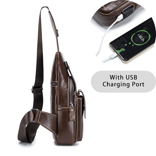 LUKZIJAES Genuine Leather Sling Bag for Men - color: #13-coffee