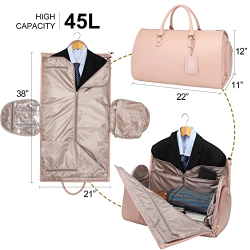 Modoker 2-in-1 PU Leather Garment Duffle Bag with Shoulder Strap, Pink - color: Pink
