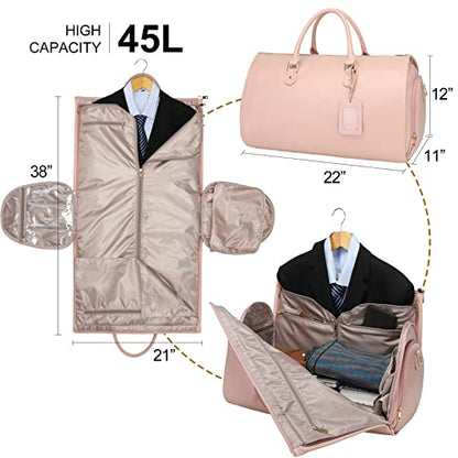 Modoker 2-in-1 PU Leather Garment Duffle Bag with Shoulder Strap, Pink - color: Pink