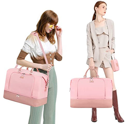 TIBES Travel Weekender Bag for Women, Overnight Bag with Shoe Compartment - color: I-Pink 3pcs