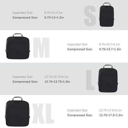 4 Set Compression Packing Cubes Travel - Travel Accessories Expandable Packing Organizers for Carry On - Essentials Luggage Bags - Black - color: Black