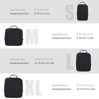 4 Set Compression Packing Cubes Travel - Travel Accessories Expandable Packing Organizers for Carry On - Essentials Luggage Bags - Black - color: Black