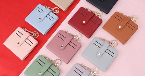 Airkit Small Wallet Women RFID, PU Leather Card Holder with Keychain - color: Deep Green