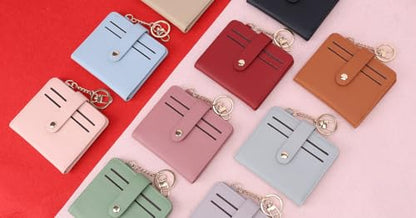 Airkit Small Wallet Women RFID, PU Leather Card Holder with Keychain - color: Deep Green