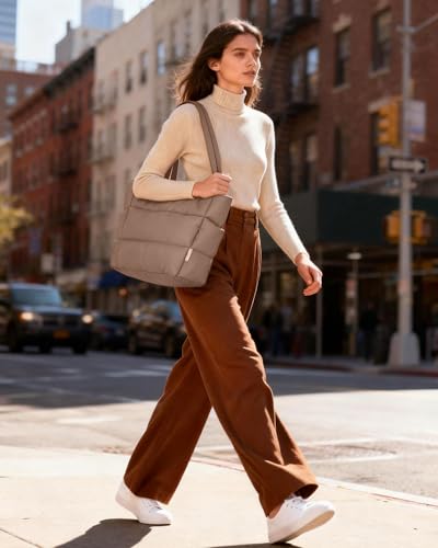 HOTOR Puffer Tote Bag for Women, Multi-Pocket, Zippered