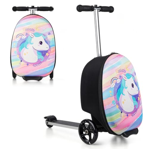 Yacul Scooter Suitcase, 2-in-1 Kids Scooter Luggage,Ride-On Carry-On Suitcase with Wheels, Adjustable Handle Travel Case for Boys Girls Kids - color: Pink