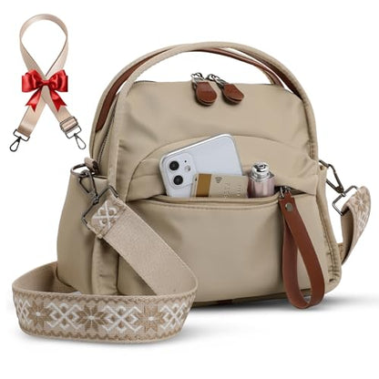 Nylon Top Handle Crossbody Bags for Women with 2 Adjustable Straps - color: 02-khaki