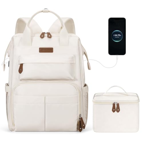 Maelstrom 15.6-17.3" Laptop Backpack with Lunch Box, Work Bag for Women Men - color: Beige