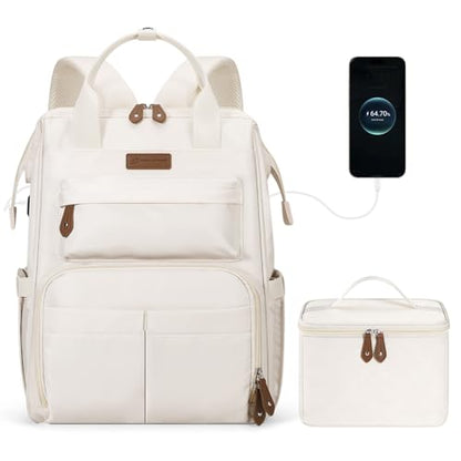 Maelstrom 15.6-17.3" Laptop Backpack with Lunch Box, Work Bag for Women Men - color: Beige