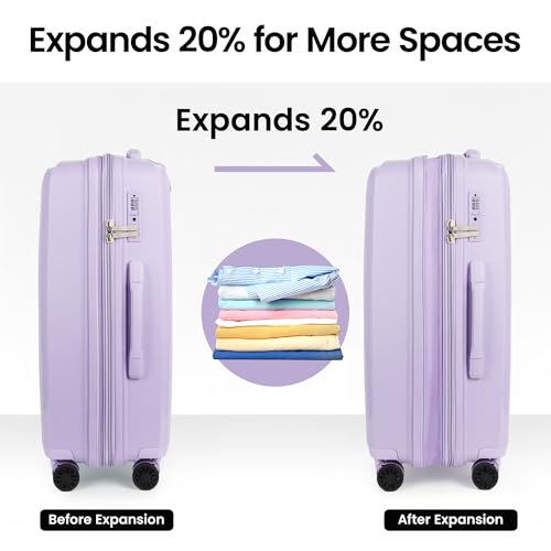 25" Checked Luggage Hardside Suitcase Expandable 20% - color: Lavender, size: Checked-Medium 25-Inch