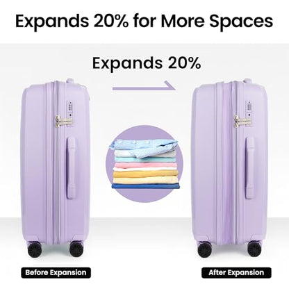 25" Checked Luggage Hardside Suitcase Expandable 20% - color: Lavender, size: Checked-Medium 25-Inch