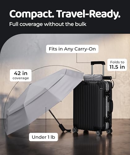 Windproof Travel Umbrella - Compact & Withstands Winds up to 100MPH, Strongest Premium Auto Folding Umbrella for Rain and Sun - Durable, Light & Portable for Women & Men, Fits Backpack & Cars - color: 19. Gray