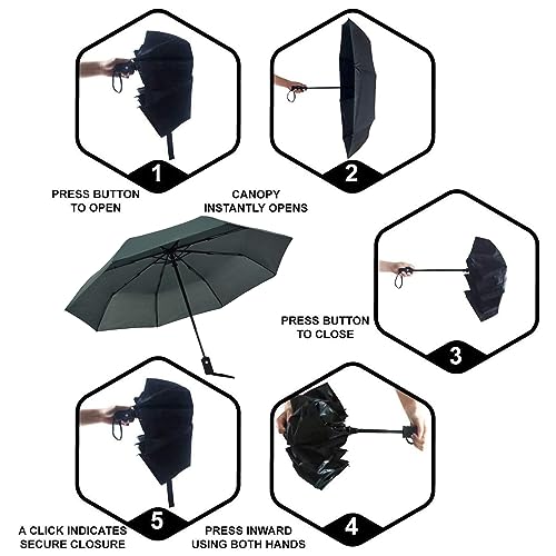 SY COMPACT Travel Umbrella - Windproof Automatic Compact Umbrellas for Rain - color: Dark green