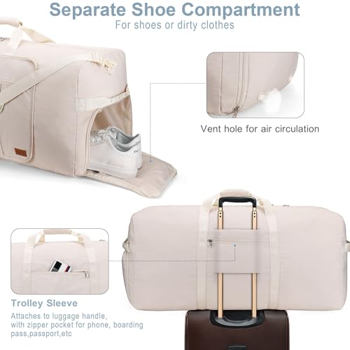 80L EXTRA LARGE Foldable Waterproof Travel Duffle Bag for Men and Women - color: Beige, size: 80L