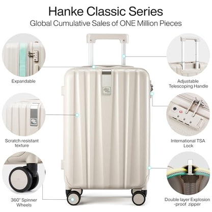 Hanke 24 Inch Expandable Medium Checked Luggage with 8 Spinner Wheels - color: Ivory White, size: 24 Inch EXT