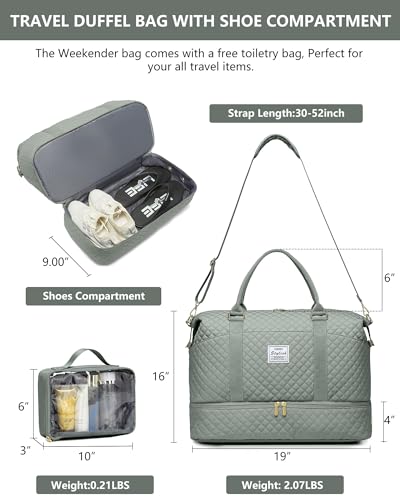 Travel Weekender Duffle Bag for Women: Overnight Bags with Shoe Compartment - color: 4-Green, size: Large