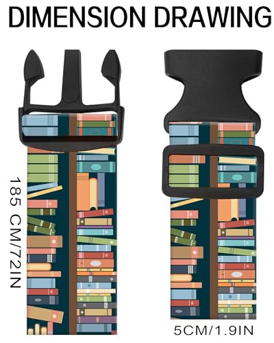 Luggage Straps for Suitcases, Adjustable Travel Belt, Durable Wide Luggage Strap, Cute Suitcase Strap Identifiers with Buckle, Bag Straps for Luggage, Cute Book Pattern - color: Cute Book Pattern