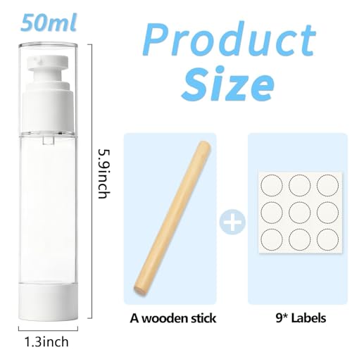Clear Airless Pump Bottles, Vacuum Travel Cosmetic Containers - size: 50ml (6pack)