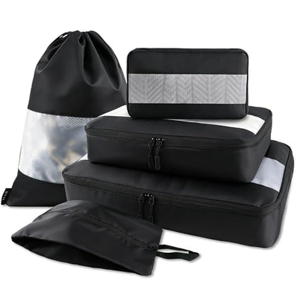 U+U 5 Set Packing Cubes, Travel Organizers with Shoe Bag (Black) - color: Black