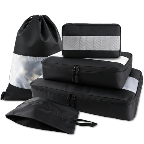 U+U 5 Set Packing Cubes, Travel Organizers with Shoe Bag (Black) - color: Black
