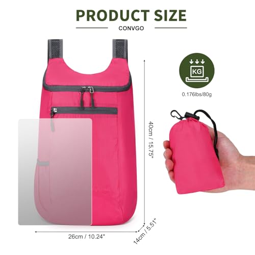 Lightweight Foldable Backpack,Travel Hiking Daypack Packable Bag - color: Rose Red