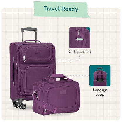 U.S. Traveler Rio Lightweight Softside Rolling Carry-on Suitcase, 4-Wheel Set, Green - color: Green, size: 22"/14"
