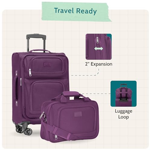 U.S. Traveler Rio Lightweight Softside Rolling Carry-on Suitcase, 4-Wheel Set, Green - color: Green, size: 22"/14"