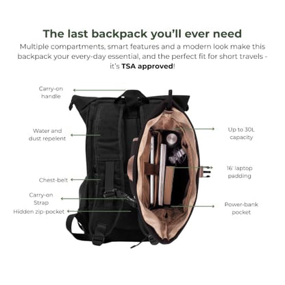 8000Kicks Everyday Hemp Backpack - Lightweight and Waterproof Backpack with Anti-theft pocket and Spacious Interior (Solid Black) - color: Solid Black