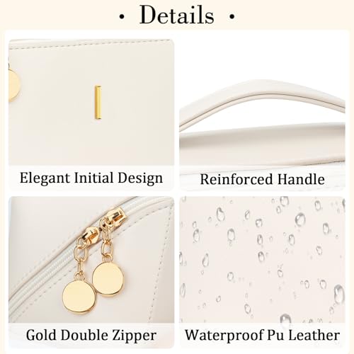 Initial Makeup Bag Personalized Gift for Women Teen Girls - color: Beige, style: I