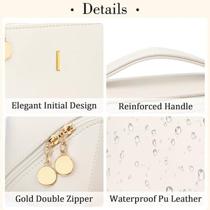 Initial Makeup Bag Personalized Gift for Women Teen Girls - color: Beige, style: I