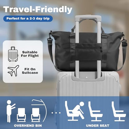Travel Duffle Bag for Women, Carry On Weekender Tote with Trolley Sleeve - color: Black