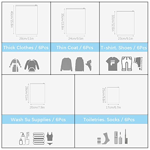 30PCS Frosted Travel Storage Bags for Clothes with Zip-Lock Seal, 5 Sizes