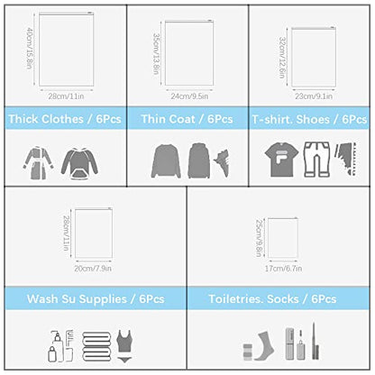 30PCS Frosted Travel Storage Bags for Clothes with Zip-Lock Seal, 5 Sizes