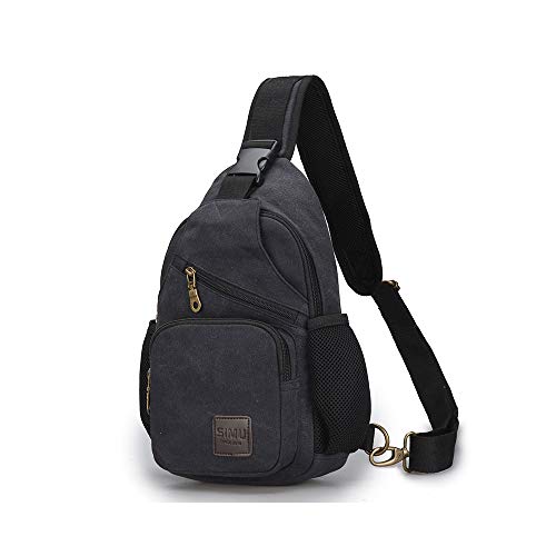 SIMU Canvas Shoulder Bag for iPad Mini, Crossbody Chest Sling Backpack - color: Large Black