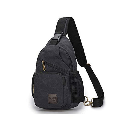 SIMU Canvas Shoulder Bag for iPad Mini, Crossbody Chest Sling Backpack - color: Large Black