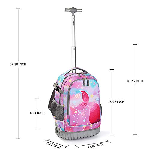 Tilami Rolling Backpack 19 inch Wheeled Cute LAPTOP Boys Girls Travel School Student Trip，Beautiful Tail - color: Beautiful Tail