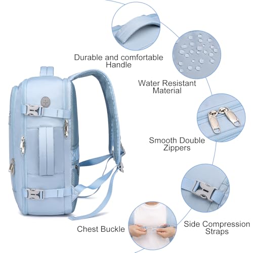 EZUOLA Carry On Backpack, Underseat 25L Travel Backpack for Women - color: Light-blue, size: Large-25L