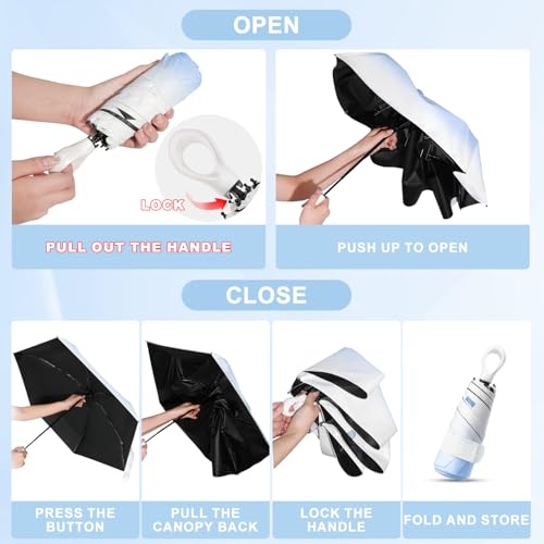 Gradient UV Umbrella UPF 50+, Mini Sun Parasol Foldable Compact Travel Size - color: 06.Blue+Pink